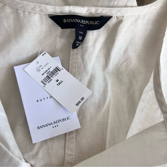 BANANA REPUBLIC M Dress Linen Blend Retro Tie Waist Alabaster Khaki Dolman NWT - Picture 8 of 8